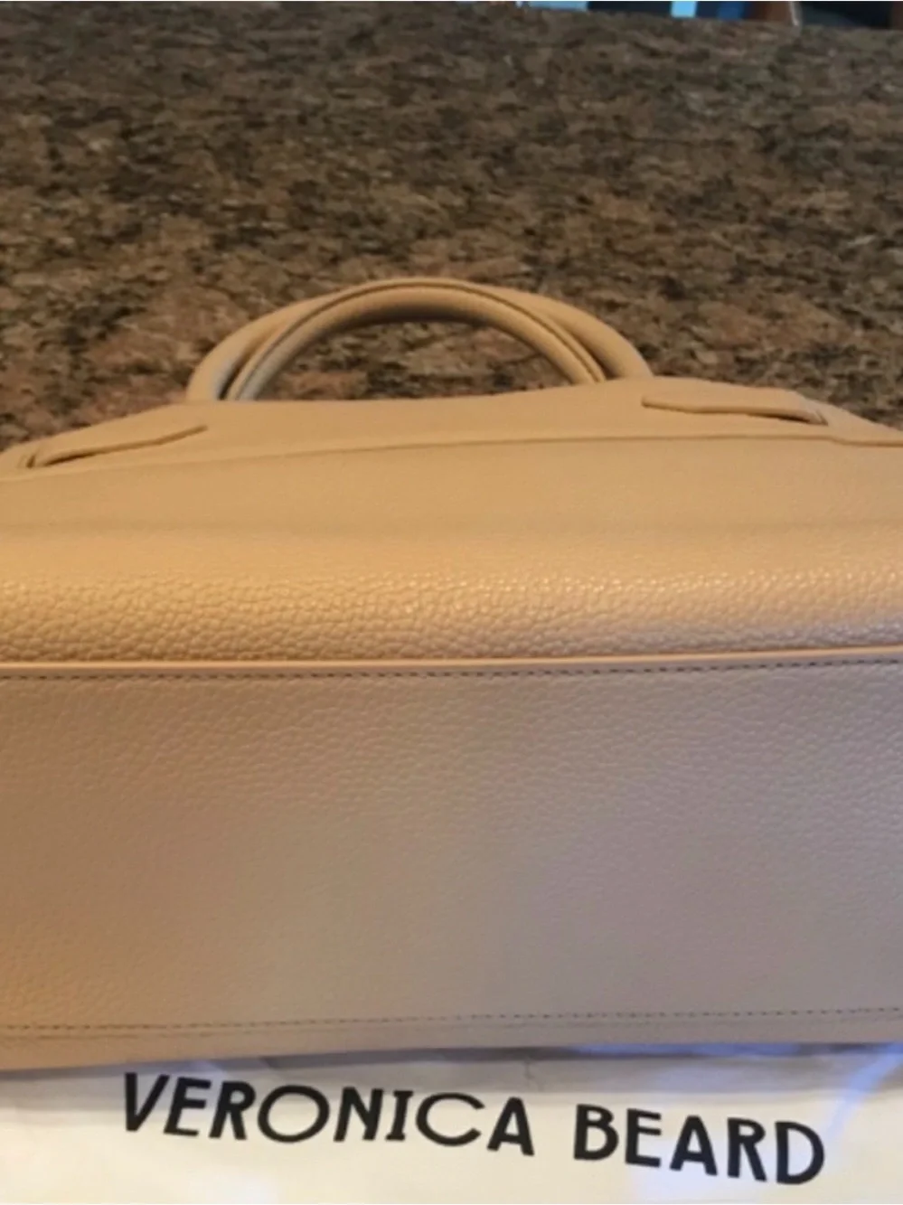 Veronica Beard Beige Pebbled Leather Satchel with Removable Strap